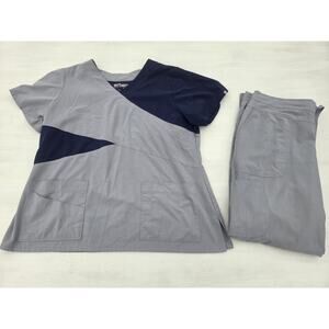 Greys Anatomy Scub Set V-Neck Shirt Pants Womens 2XL Stretch Blue Nurse Medical